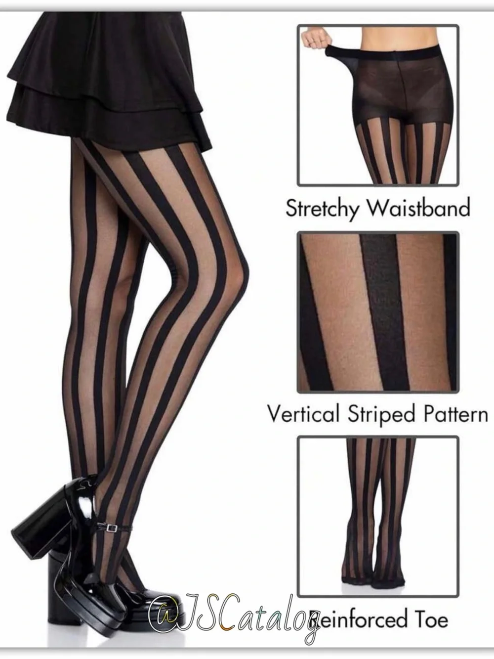 JSCatalog Black Vertical Stripe Sheer Tights